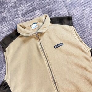 Columbia Mens XL Fleece Vest Full Zip Tan Gray Two Tone Outdoor Layering